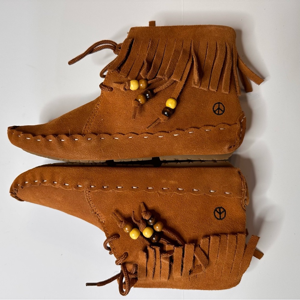New Fringed Moccasins in Tan